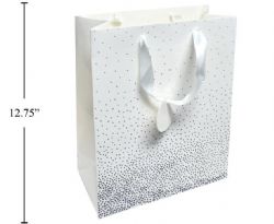 SAC CADEAU MOYEN - BLANC CONFETTI D'ARGENT BRILLANT